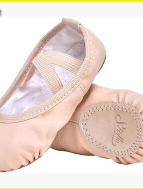Soft Leather Ballet Slippers Split Sole Dance Shoes Adjustable Strap Toddler Kid